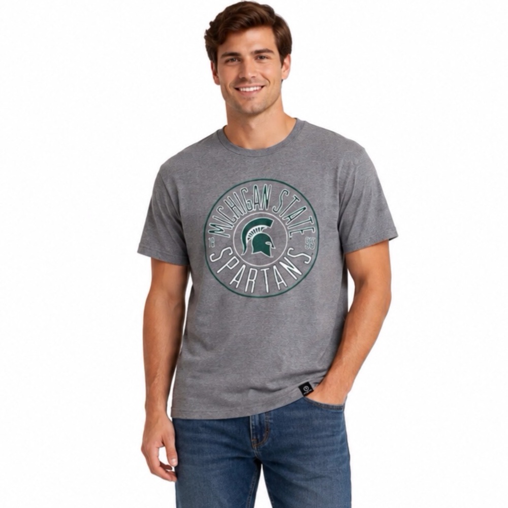 Michigan State Spartans T Shirt Size Large Gray 1855 Logo Soft Image One New